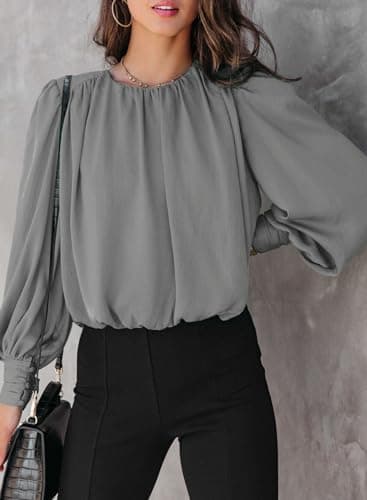 Dokotoo Womens Ladies Plus Size Spring Long Sleeve Tunic Tops Blouses Solid Color Crewneck Casual T-Shirts Dressy Work Business Loose Tee Shirts 2026 Summer Fashion Grey XX-Large - Thumbnail 2