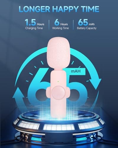 Caiord 2 Pack Professional Wireless Lavalier Microphone foriPhone 17/16/15 Android Phone, Lapel Mics Plug-Play Clip on Lapel Mic for YouTube, Recording, Vlog, Facebook Live - Thumbnail 5