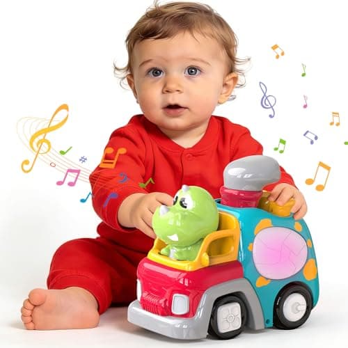 P&C Dinosaur Truck Toys for 1 2 3 Year Old Boys Girls, 18-36 Months Baby Toy with Music & Lights, Montessori Learning Toy for Crawling Walking, Educational Push Car for Toddlers, Birthday Gift - Image 1