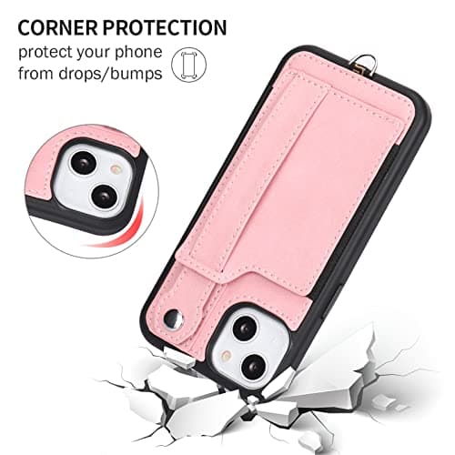 TOOVREN Phone Cover for iPhone 14 Wallet Case with Card Holder PU Leather fits iPhone 14 Case Wallet with Stand Detachable Phone Lanyard Neck Strap Case for Women & Men 6.1-Inch Pink - Thumbnail 6