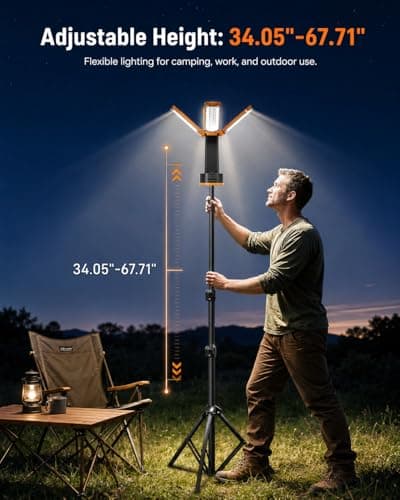 CORESLUX Rechargeable Camping Lights with Stand, 6000K Portable Work Light with 4 LED Lamp Heads, Magnetic Emergency Work Light Camping Essentials for Outdoor Work, Garage, Camping, Fishing - Thumbnail 4