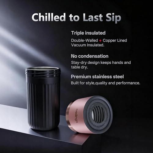 Nadings Iceless Wine Chiller - Keeps Cold 6+ Hours, Portable Vacuum Insulated Stainless Steel Champagne Cooler, Fits Most Wine Champagne & Liquor Bottles, Perfect Gift for Wine Lovers (Rose Gold) - Thumbnail 5