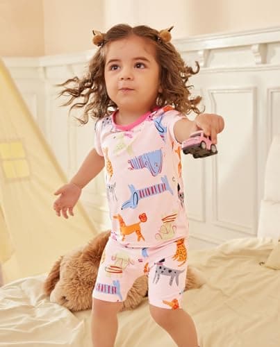 babee Reshinee Bamboo Viscose Toddler Girls Kids Short Sleeve Pajamas 2-3T Years Pink Summer Cool Soft 2pcs Set Pjs Pyjamas Jammies - Thumbnail 2