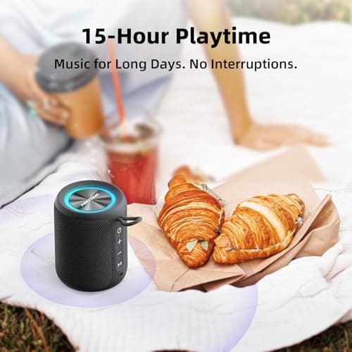 MIATONE QBOX - 16W Bluetooth Speaker IP67 Waterproof Speaker with Deep Bass, Portable Speakers for Beach Camping Accessories, Gifts for Men Fathers Him - Black - Thumbnail 4