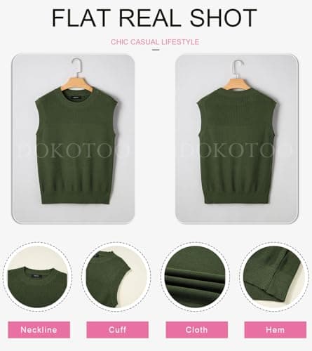 Dokotoo Tank Tops for Women Crewneck Shirts Blouses Tops Solid Sleeveless Sweaters for Women Fashion Business Spring Clothes Womens Sweaters Ribbed Knit Pullover Sweater Vest Green Small - Thumbnail 5