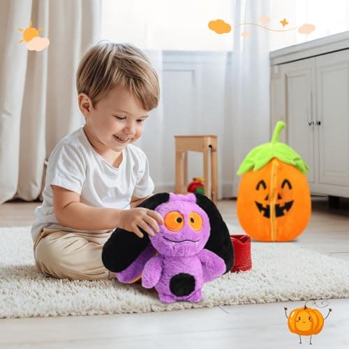 MIAODAM Bat Stuffed Animal, 11inch Reversible Pumpkin Bat Plush, Cute Plushies Toy Gift for Kid Toddler Girls Boys - Thumbnail 5