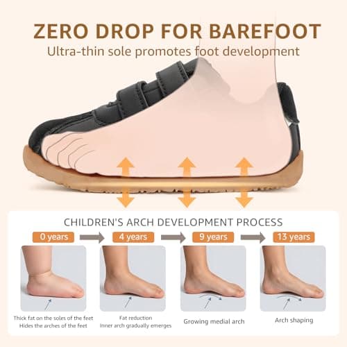 STQ Toddler Girls Sneaker Wide Toe Box Non Slip Barefoot Shoe Comfortable Walking Shoes with Hook and Loop Graphite Black Infant 3 - Thumbnail 5