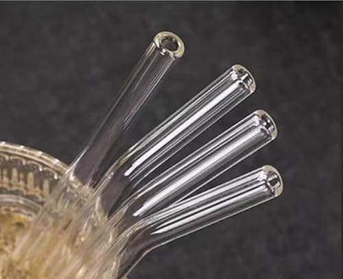 12 Pack Reusable Glass Straws, 7 inches x 8 millimeters, with 5 Straight Heads, 5 Curved Straws, and 2 Straw Cleaner Brushes. High borosilicate Glass Straws Set Great for juice, coffee, and cocktail - Thumbnail 2