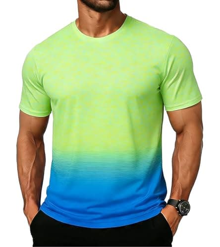 Cozople Mens Workout Gym T-Shirts Dry Dry Moisture Wicking Performance Short Sleeve Shirt Fluorescent-Green Blue Activewear for Running Pickleball M - Image 1