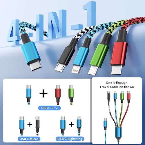 Travle USB A/C 4 in 2 Charging Cords,Dual Type C Mulit Charging Cable, Universal Charging Cables for All Devices,Travle Charger Cord for iPhone Series/Samsung/Tablets/PS,Blue&Black - Thumbnail 2