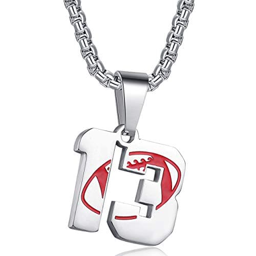 Rehoboth American Football Rugby Jersey Number 13 Cross Pendant Necklace for Women Men 24 (22+2) Inch Adjustable Stainless Steel Chain - Image 1