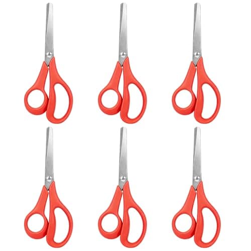 5.5" Left-Handed Kids Scissors, 6-Pack – Red Safety Scissors with Stainless Steel Blades & Soft Grip – Blunt Tip for Toddlers, Preschool, Home & School - Image 1