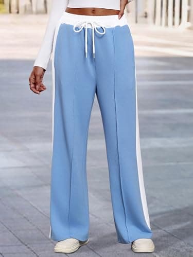 Bellcoco Wide Leg Sweatpants Women High Rise Color Block Sweat Pants Spring Summer Clothes 2026 Teen Girl Baggy Jogger Sweatpant with Pockets, Blue, M - Thumbnail 4