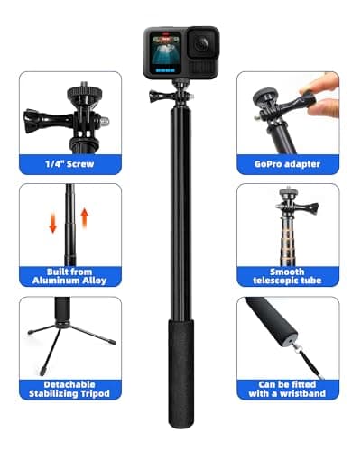 118" Extra Long Selfie Stick for Insta360 & iPhone with Remote - Thumbnail 5