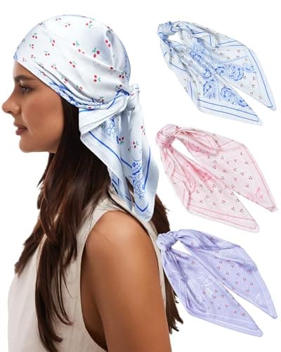 Secroma 27” Silk Head Scarves for Women -3Pcs Printed Like Satin Head Scarf for Women, Silk Bandana Scarf for Sleeping