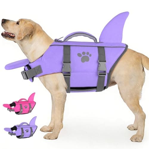 Dogcheer Shark Fin Dog Life Jacket, High Buoyancy Dog Life Vest with Chin Float for Swimming Boating, Adjustable Puppy Float Swim Vest for Small Medium Large Dogs -Taro Purple,L