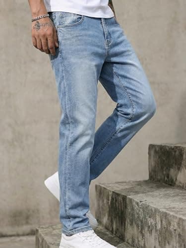 JMIERR Men's Regular Fit Stretch Tapered Leg Cut Skinny Jeans, Fashion Comfort Flex Denim Pants for Men with 5 Pockets, 32W*30L, Beau Blue - Thumbnail 3