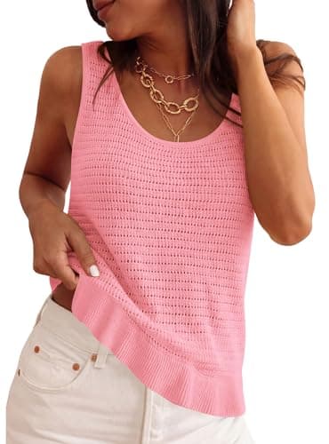 PRETTYGARDEN Crochet Tops for Women 2026 Resort Wear Summer Boho Sleeveless Sweater Tank Tops Beach Vacation Spring Clothes (Pink,Small) - Image 1