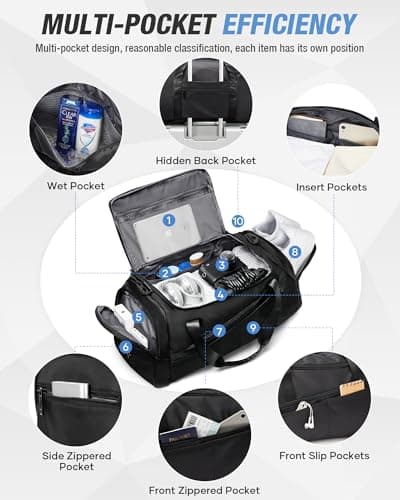 Gym Duffle Bag for Men Women 3 in 1 Waterproof Sports Travel Carry On Duffel Bag Backpack with Shoe Compartment & Wet Pocket for Traveling Workout Weekender Overnight - Thumbnail 3