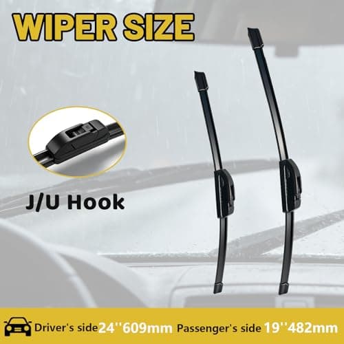 2002-2006 Toyota Camry, 2004-2008 Toyota Solara Windshield Wiper Blades, 24"+19" U-Hook Front Window Wiper Blade Set, All Season Premium OEM Replacement Wipers - Thumbnail 2