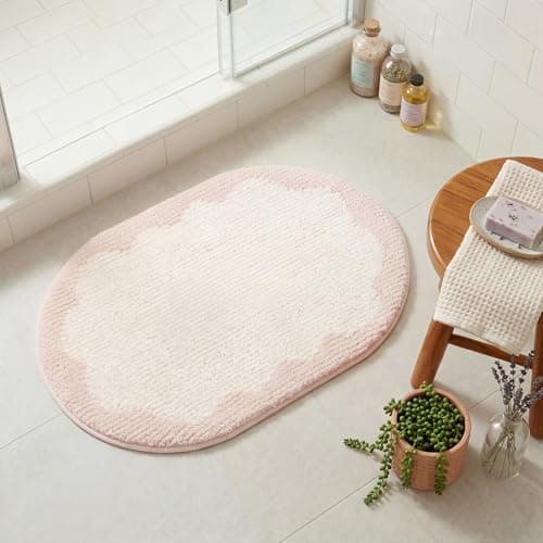 GRANNY SAYS Pink Oval Bathroom Rugs,16" x 24",Non-Slip Bath Mats for Bathroom, Plush Shag Absorbent Microfiber Ultra Soft Bath Mat, Cute Washable Rug for Tub, Shower, Bedroom - Thumbnail 6