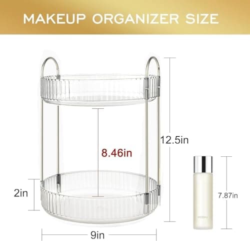 360 Rotating Makeup Organizer and Storage for Vanity Countertop 2 Tiers, High Capacity Cosmetic Skincare Perfume Organizers for Dresser Bathroom Lazy Susan - Thumbnail 3