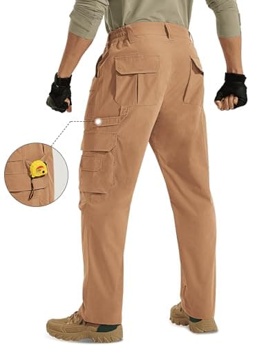 MOURCE Mens Cargo Pants - Waterproof Work Tactical Pants for Men Lightweight Quick Dry, Khaki 32L - Thumbnail 4