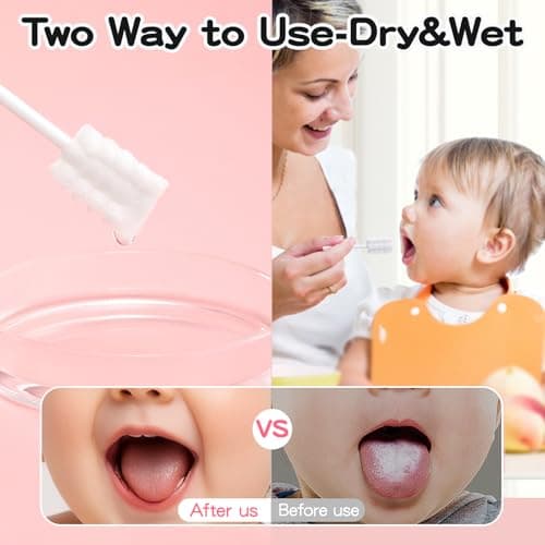 RoseFish 50Pcs Baby Tongue Cleaner for 0-36 Month No Glue Disposable Baby Mouth Oral Cleaner Infant Toothbrush Gum Cleaner 3D Soft Infant Tongue Cleaner+1PCS Finger Toothbrush - Thumbnail 4