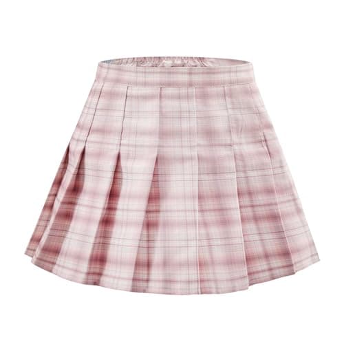 Qisuma Pleated Skirts for Women High Waist Mini Tennis Skater Skirt Casual Basic Skirts Cheerleader Pink Plaid Plus Size 3XL - Image 1