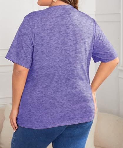 Anbech Women Plus Size Kindness Shirt Cute Heart Graphic Tees Short Sleeve Teacher Tops (Purple, 3X) - Thumbnail 3