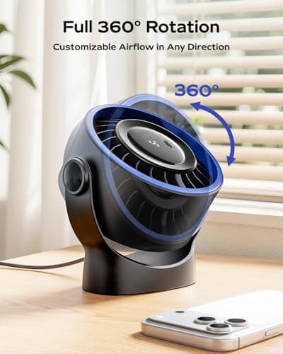 SWEETFULL USB Small Desk Fan - 5 Inch Mini Personal Desktop Fan, 4 Speeds Cooling Strong Airflow, 360° Adjustable Tilt, Quiet Portable Table Fans for Bedroom, Home, Office, Travel & Cruise, Black - Thumbnail 6