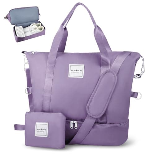 WOOMADA Weekender Bag for Women, Travel Duffel Bags with Shoe Compartment & Wet Pocket, Personal Item Bag for Airlines, Overnight Bag with Toiletry Bag, Sport Gym Tote Bag(grayish purple) - Image 1