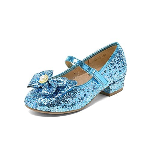 DREAM PAIRS Girls Dress Shoes Princess Shoes for Toddler Little Girl Mary Jane Low Heels Glitter Flower Party Wedding Footwear,Size 1 Little Kid,Blue,KFL218 - Image 1