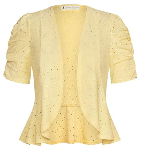 Belle Poque Women's Short Sleeve Bolero Shrug Lightweight Cropped Open Front Cardigan for Dresses Yellow Medium - Image 1