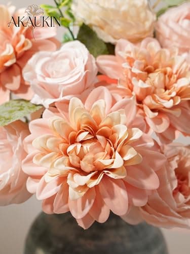 Pink Artificial Flowers Combo, Fake Silk Roses, Dahlias, Chrysanthemum Ball with Stems for Wedding Bridal Bouquets, Baby Shower, Party, Table Centerpieces, Home Decor & DIY Floral Arrangements - Thumbnail 6