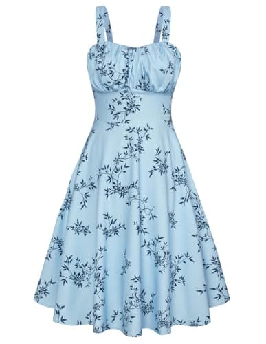 Belle Poque Light Blue Floral Dress for Women 2026 Summer Sleeveless Midi Sundress Vintage Corset Milkmaid Dress Small - Image 1