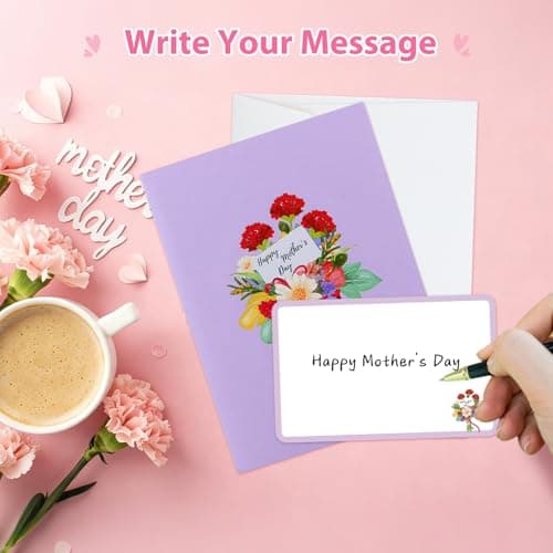 FaCraft 3D Pop Up Mothers Day Card - Handmade Red Carnations & Daisies Flower Greeting Card with White Pearlescent Envelope, Blank Insert, Seal, for Best Mom, Wife, Grandma, Daughter - Thumbnail 5