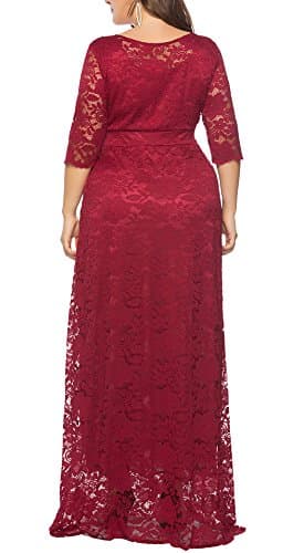 Eternatastic Womens Floral Lace 2/3 Sleeves Maxi Dress Evening Party Long Dress 3XL Red - Thumbnail 2