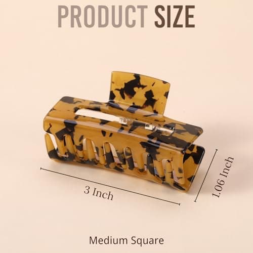 LuSeren 4 Pack 3 Inch Hair Claw Clips for Women, Medium Rectangle Acetate Jaw Clips, Checkered & Tortoise Style, Strong Hold Non-Slip Hair Accessories for Girls - Thumbnail 2