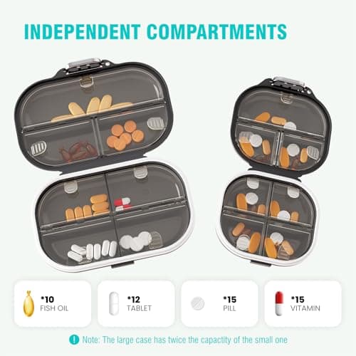 Travel Pill Organizer, 7 Compartments Portable Pill Case, Daily Pill Box, Small Pill Container for Pocket Purse Medicine Organizer(Black) - Thumbnail 2