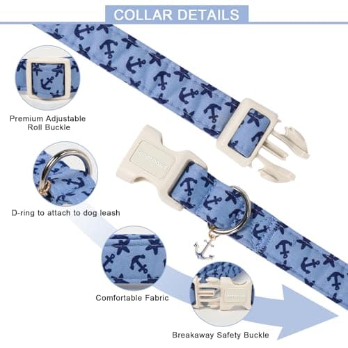 Lionet Paws Blue Dog Collar Summer Anchor Collars with Cute Anchores Pattern Pendant - Male Boy Dog Collar for Small Medium Large Dogs S - Thumbnail 2