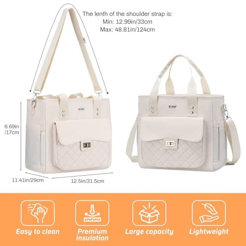 RJEU Women Lunch Box for Work,Large Insulated Lunch Bag Leakproof Cooler for Adults,Loncheras para Mujer (Beige) - Thumbnail 2