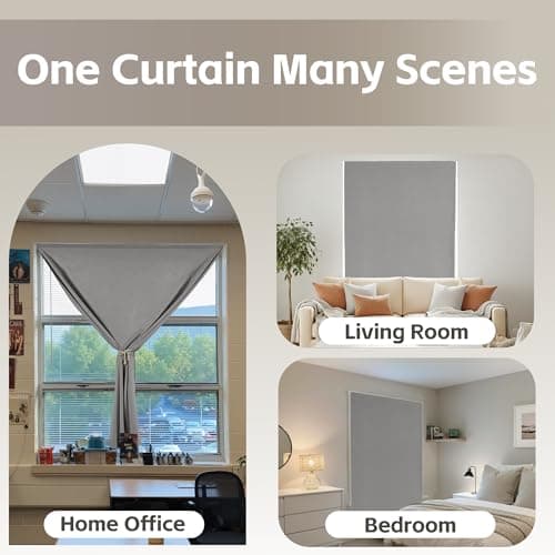 NICETOWN Grey Linen 100% Blackout Blind Doorway Curtain Self Adhesive Drape, No Drill Easy to Install for Kitchen Window Cover, W59 x L72, 1 Panel - Thumbnail 2