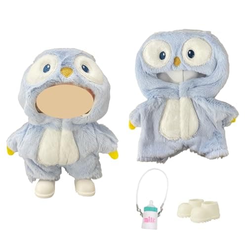Ezcora 3PCS Animal Costume Outfits for 17cm Dolls, Include Blue Penguin, Brown Rabbit, and Festive Clown Clothes with Shoes and Mini Bottle, Cute Dress Up Accessories, (No Dolls) - Thumbnail 6