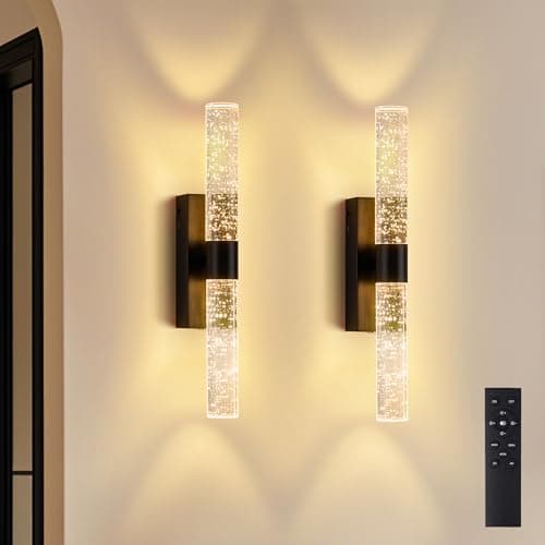 Linboro Battery Cordless Wall Sconces Set of 2, 16.9'' Rechargeable Wall Sconce with 16000mAh Battery, Wireless No Wiring Wall Lights, Dimmable 3000K-6500K for Hallway Bathroom Vanity Corridor, Black - Image 1