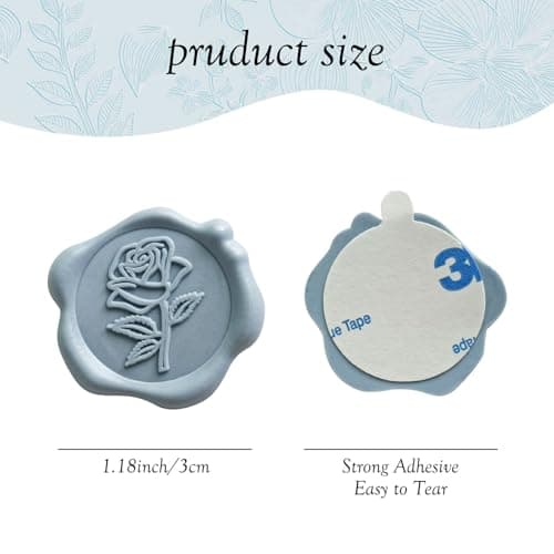 Pilloze 50 Pcs Adhesive Blue Rose Wax Seal Stickers, Blue Rose Seal for Envelope, Wedding Invitation Stickers for Envelope, Invitation, Scrapbook - Thumbnail 2