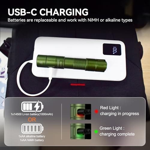 TUNENGE S21X Mini EDC Flashlight Rechargeable with Clip, 880 Lumens Super Bright AA Pocket Flashlight, Tactical Tail Switch & Magnet, 5 Mode Compact Light for Emergency, Outdoor, Camping(Green) - Thumbnail 3