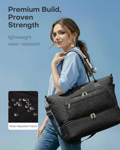 HOTOR Travel Duffle Bag for Women - Carry on Bag with Toiletry Pouch & Shoe Compartment, Large Overnight Weekender Bags for Gym, Business Trips, Sports and Hospital, Black, 17.3" x 7.9" x 13.4" - Thumbnail 6