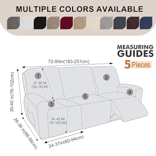 Cushonix 5-Piece Recliner Sofa Covers,Stretch Geometric Strokes Jacquard Recliner Sofa Slipcovers,Seamless Furniture Protector with Pocket,Soft Breathable Couch Cover,3 Seater Chocolate - Thumbnail 2