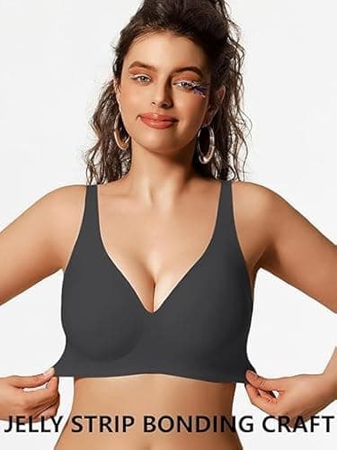 COCOMARTS Jelly Bras for Women No Underwire Seamless Push Up Comfortable Tshirt Everyday Deep V Bra with Support and Lift Black Medium - Thumbnail 2